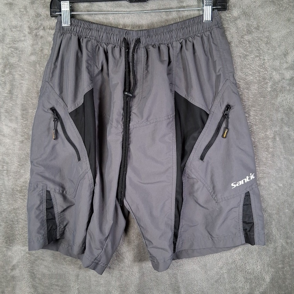 Santic‎ Cycling Shorts Mens Medium Gray Black Padded Mountain Bike Nylon Ripstop